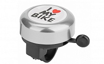 Звонок 45AE-06 "I love my bike" алюминий/пластик, чёрно-серебристый